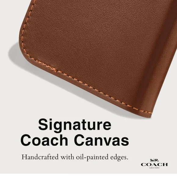 Coach iPhone 16 PRO Signature Canvas Wallet Folio Case, Hazelnut